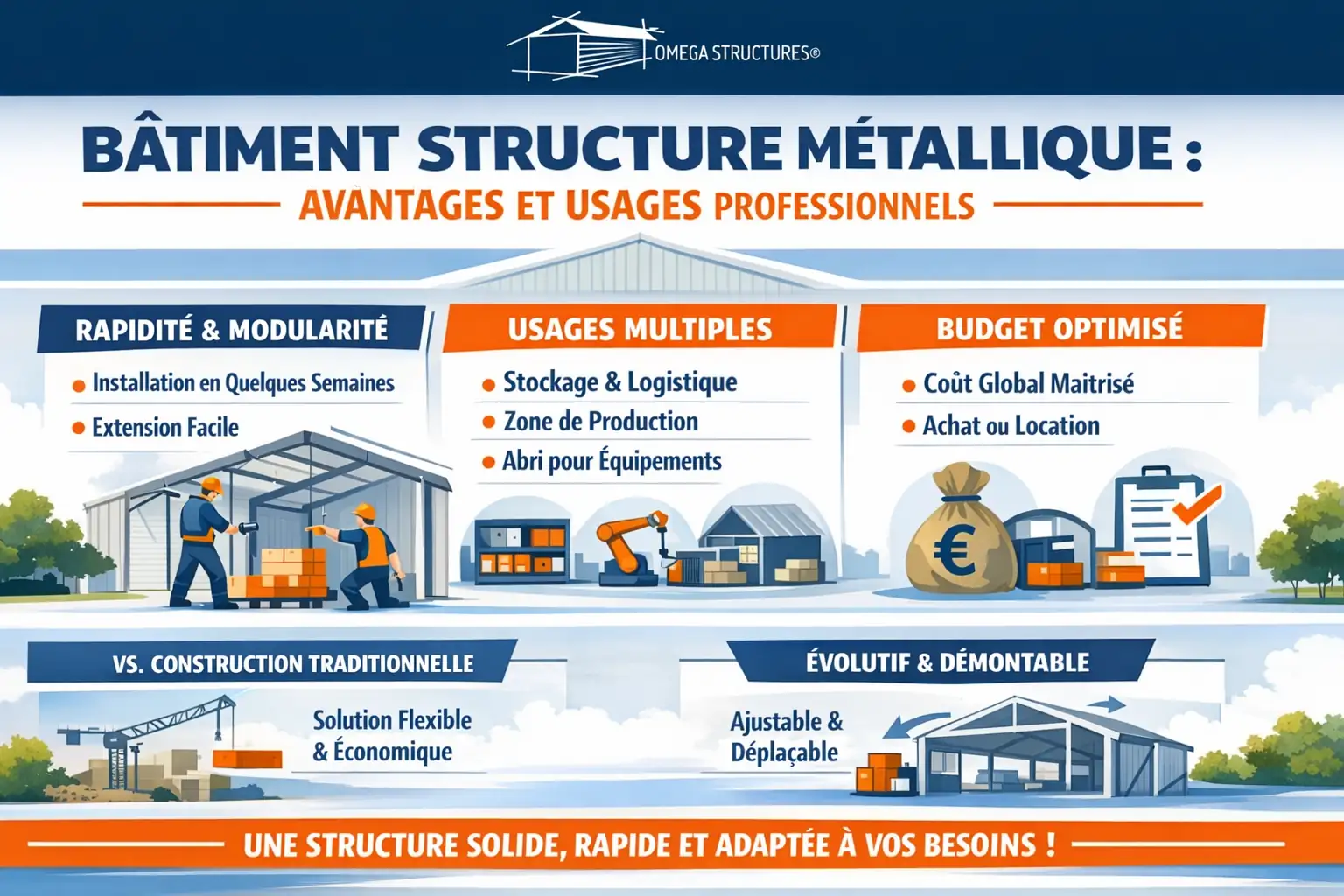 Bâtiment structure métallique industriel infographie