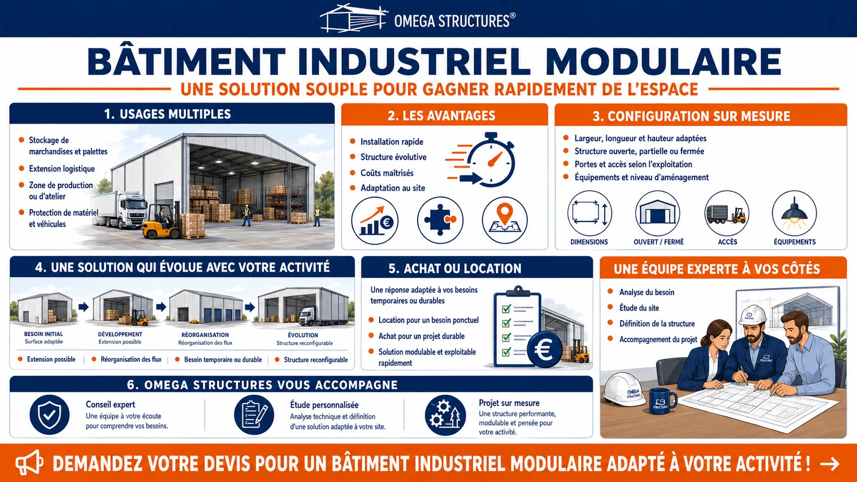 Bâtiment industriel modulaire infographie