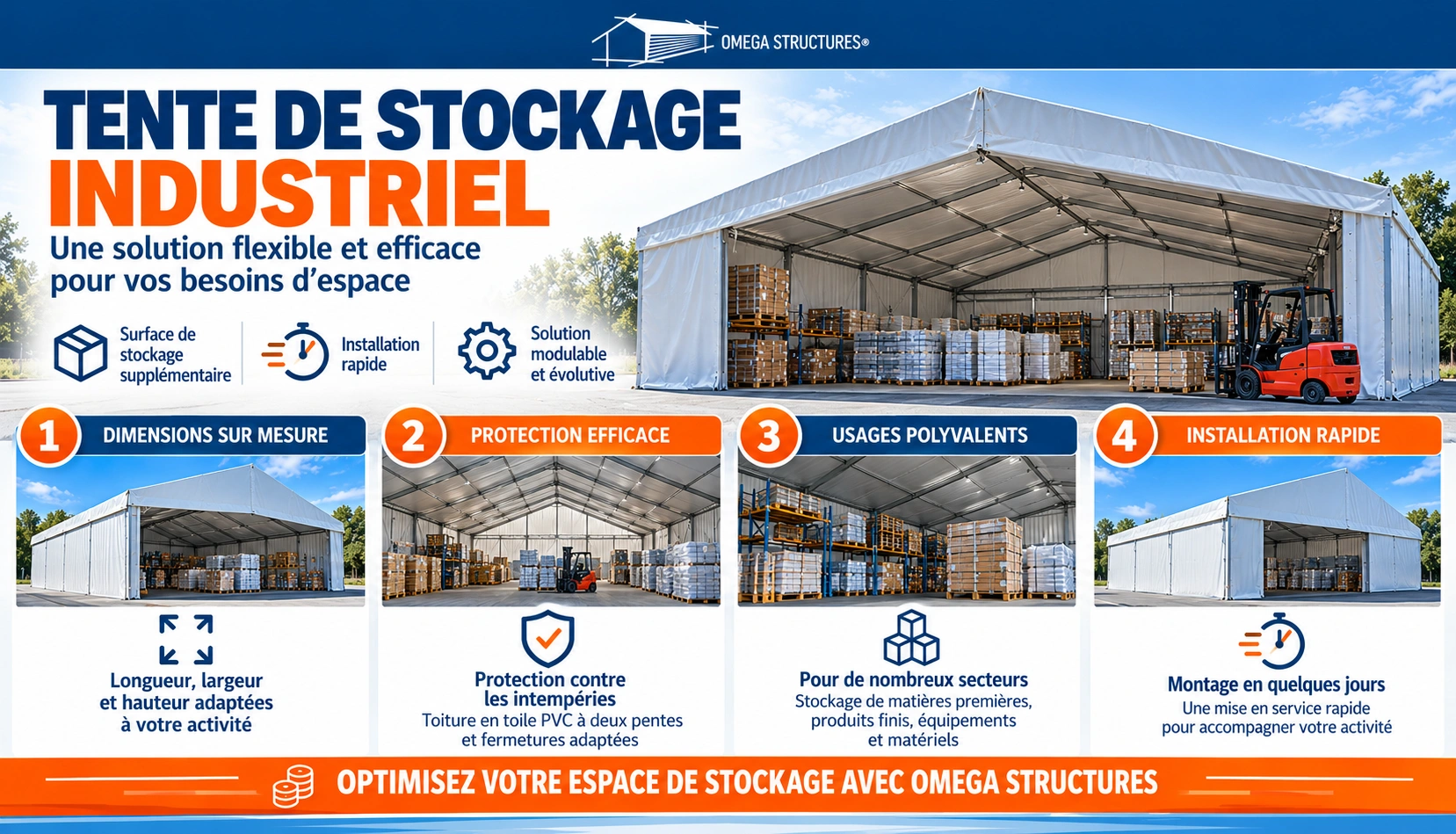 Tente de stockage industriel infographie